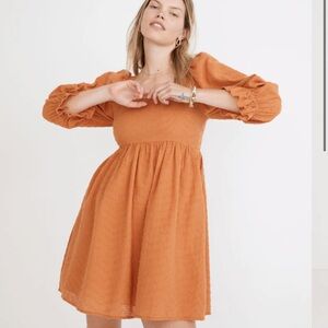 Madewell NWT Mini Dress Size 6 Puff Sleeve Smocked Waist Orange Casual